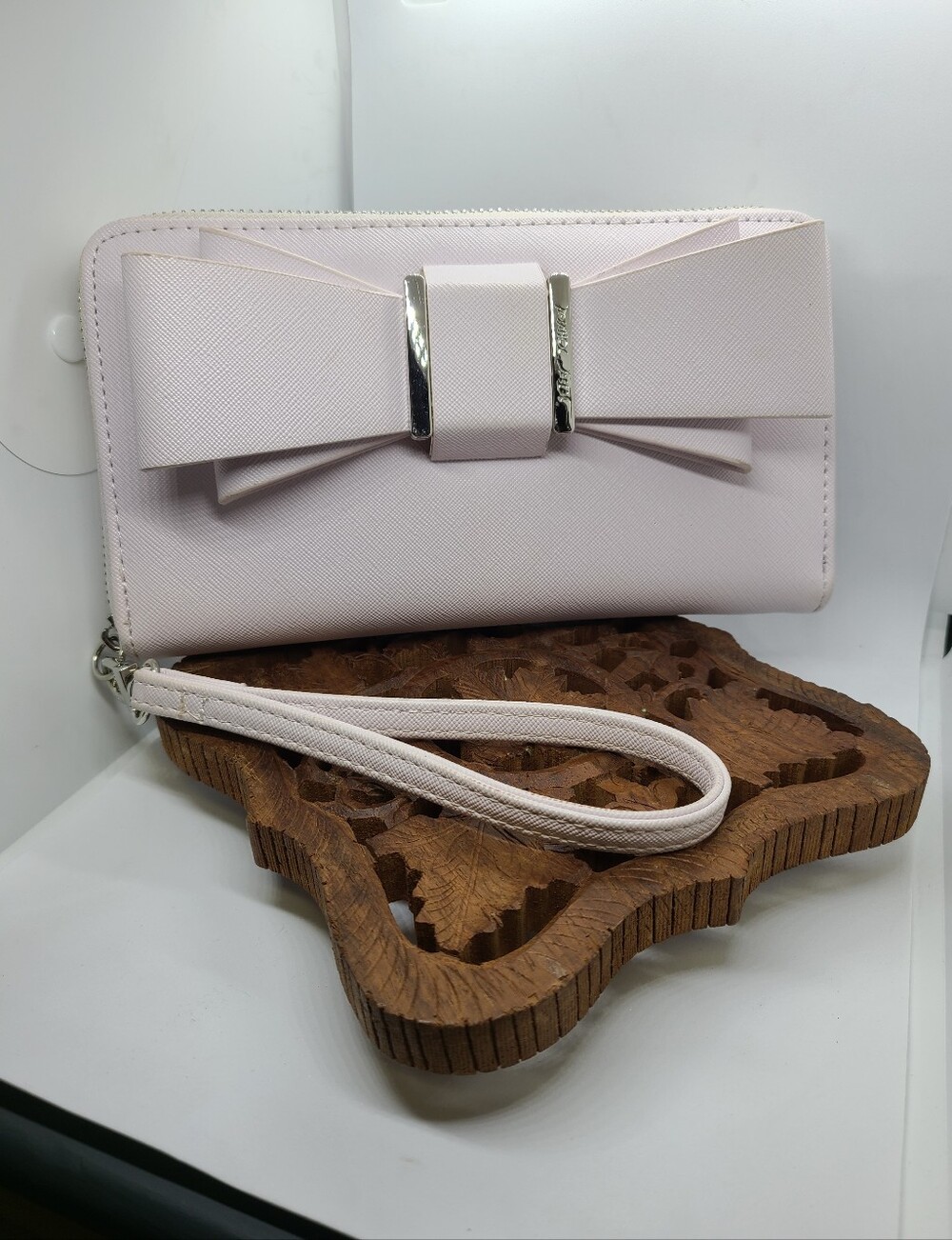 Betsey Johnson Blush Pink Bow Wristlet Clutch
